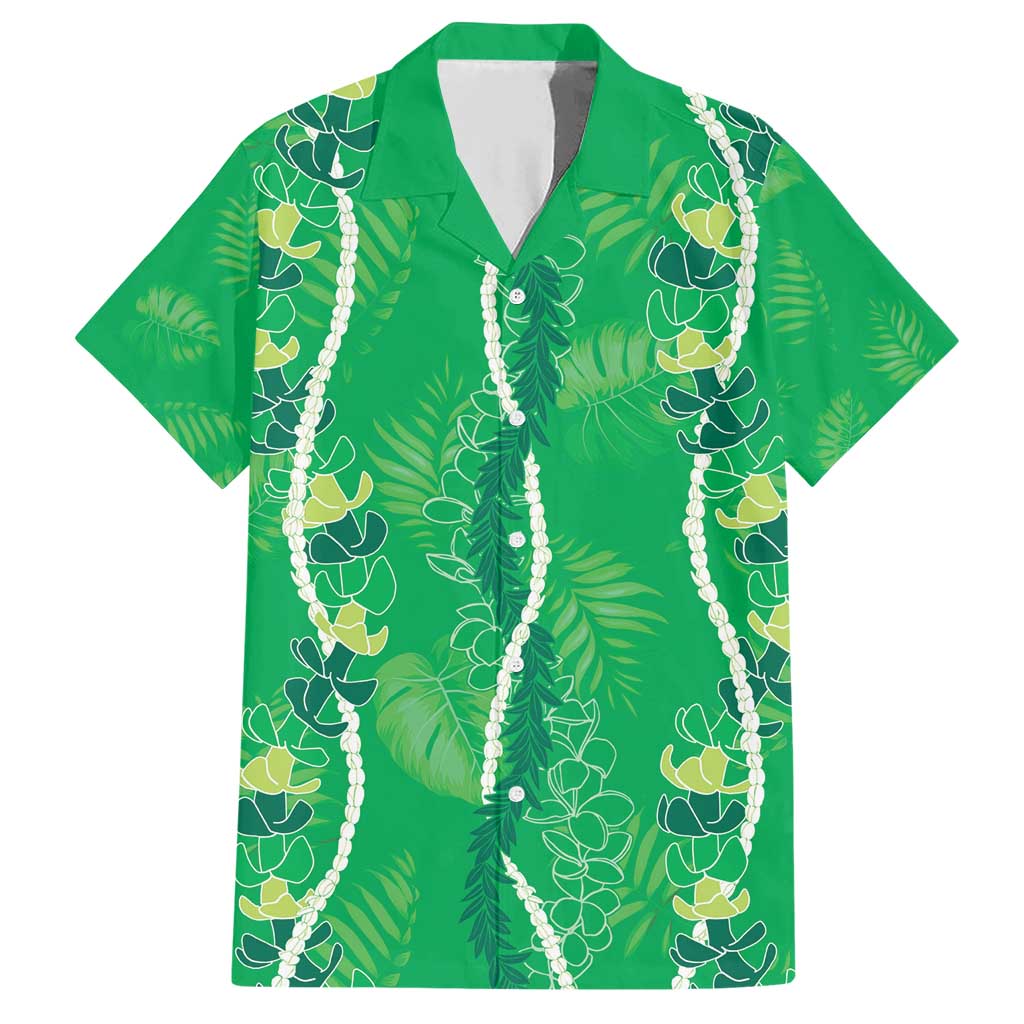 Hawaii Maile Lei Family Matching Short Sleeve Bodycon Dress and Hawaiian Shirt With Green Monstera Pattern