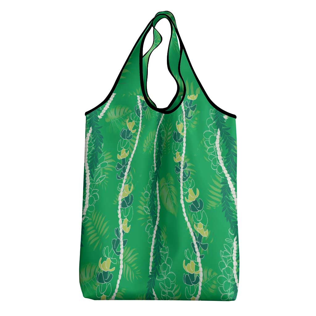 Hawaii Maile Lei Grocery Bag With Green Monstera Pattern LT05 - Polynesian Pride