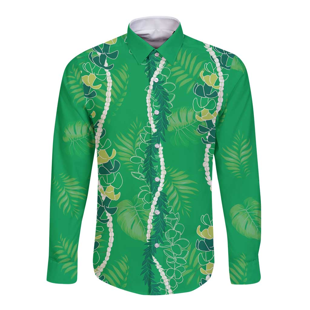 Hawaii Maile Lei Long Sleeve Button Shirt With Green Monstera Pattern LT05 Unisex Green - Polynesian Pride