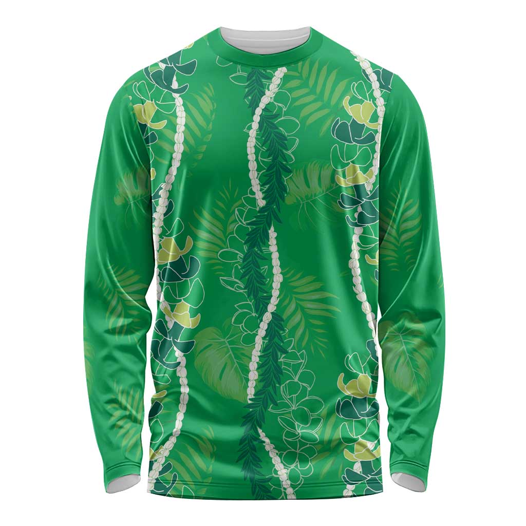Hawaii Maile Lei Long Sleeve Shirt With Green Monstera Pattern LT05 Unisex Green - Polynesian Pride