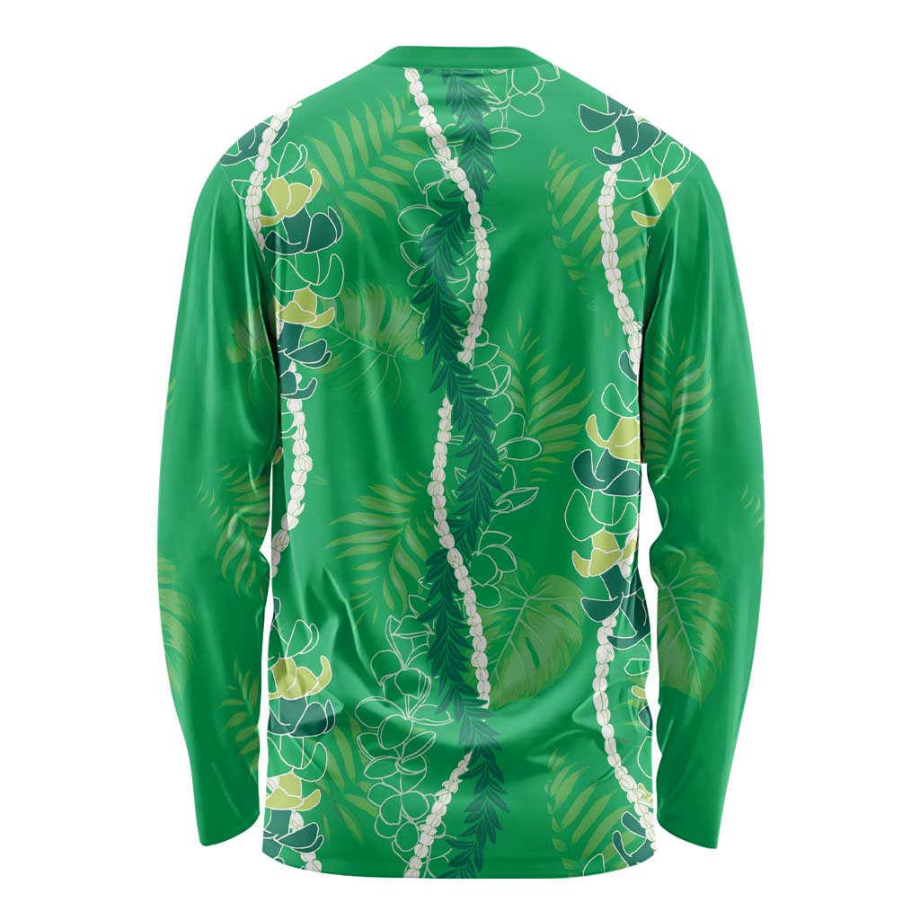 Hawaii Maile Lei Long Sleeve Shirt With Green Monstera Pattern LT05 - Polynesian Pride