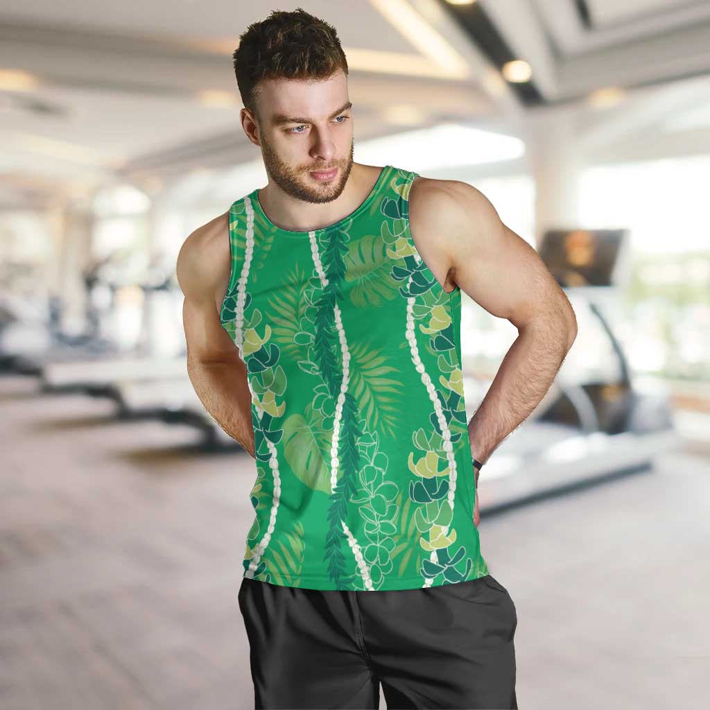 Hawaii Maile Lei Men Tank Top With Green Monstera Pattern LT05 Green - Polynesian Pride