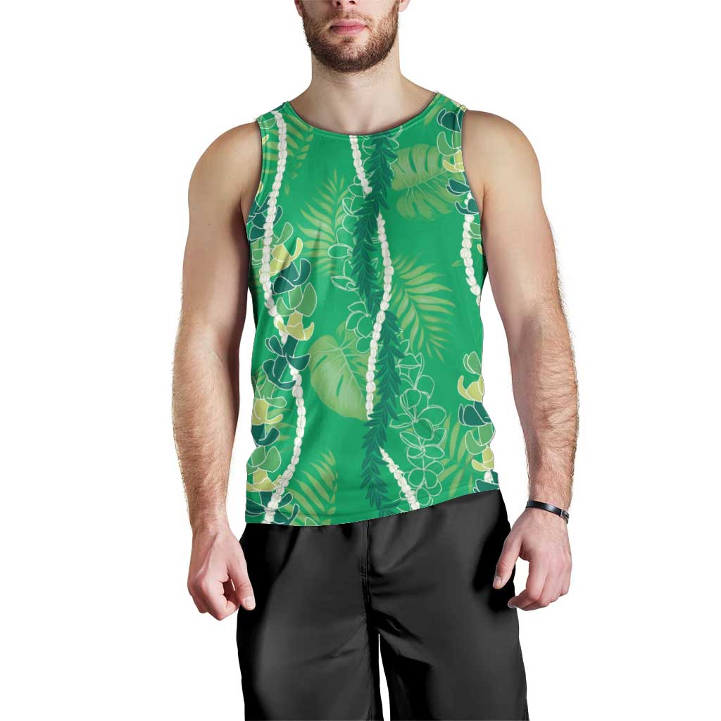Hawaii Maile Lei Men Tank Top With Green Monstera Pattern LT05 - Polynesian Pride