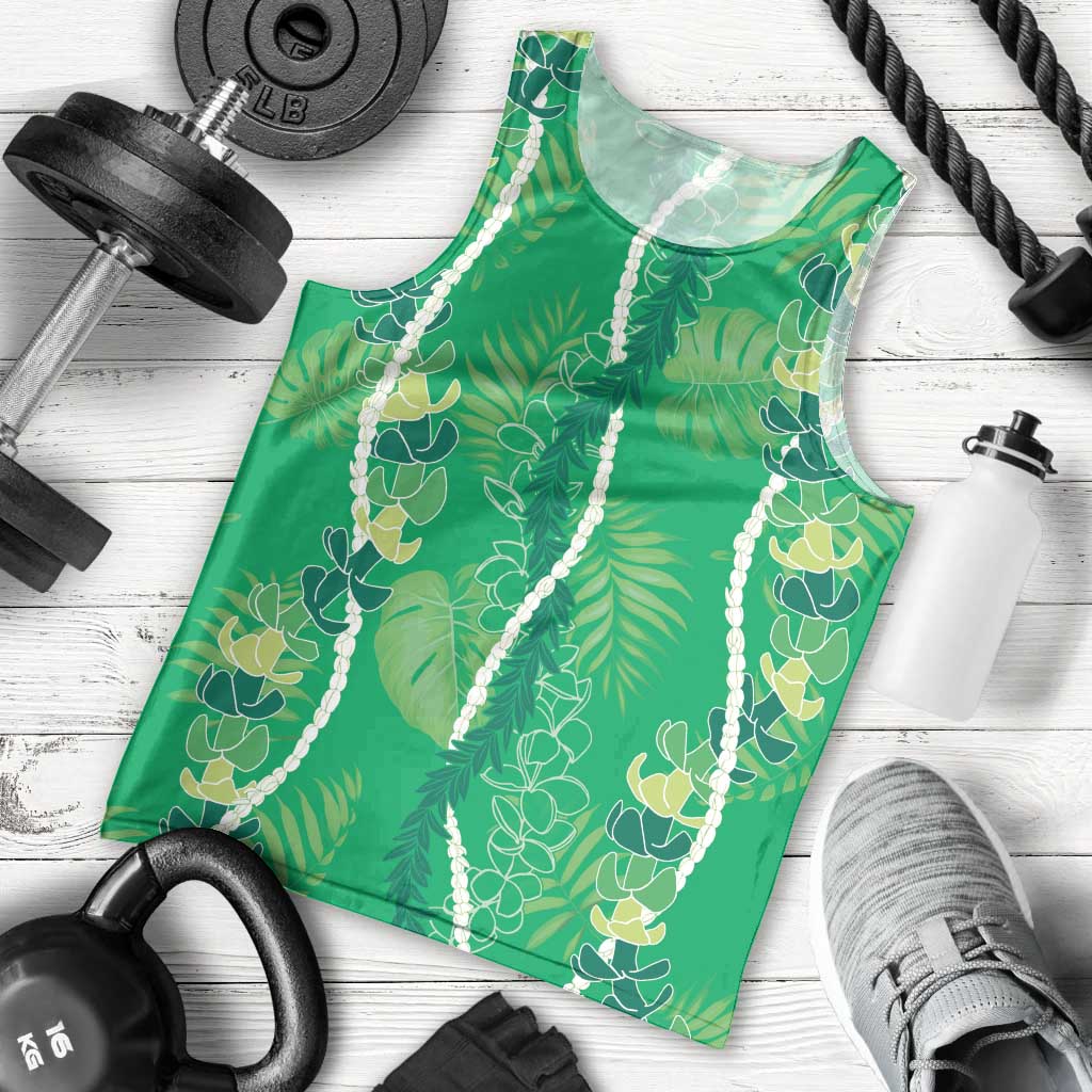 Hawaii Maile Lei Men Tank Top With Green Monstera Pattern LT05 - Polynesian Pride