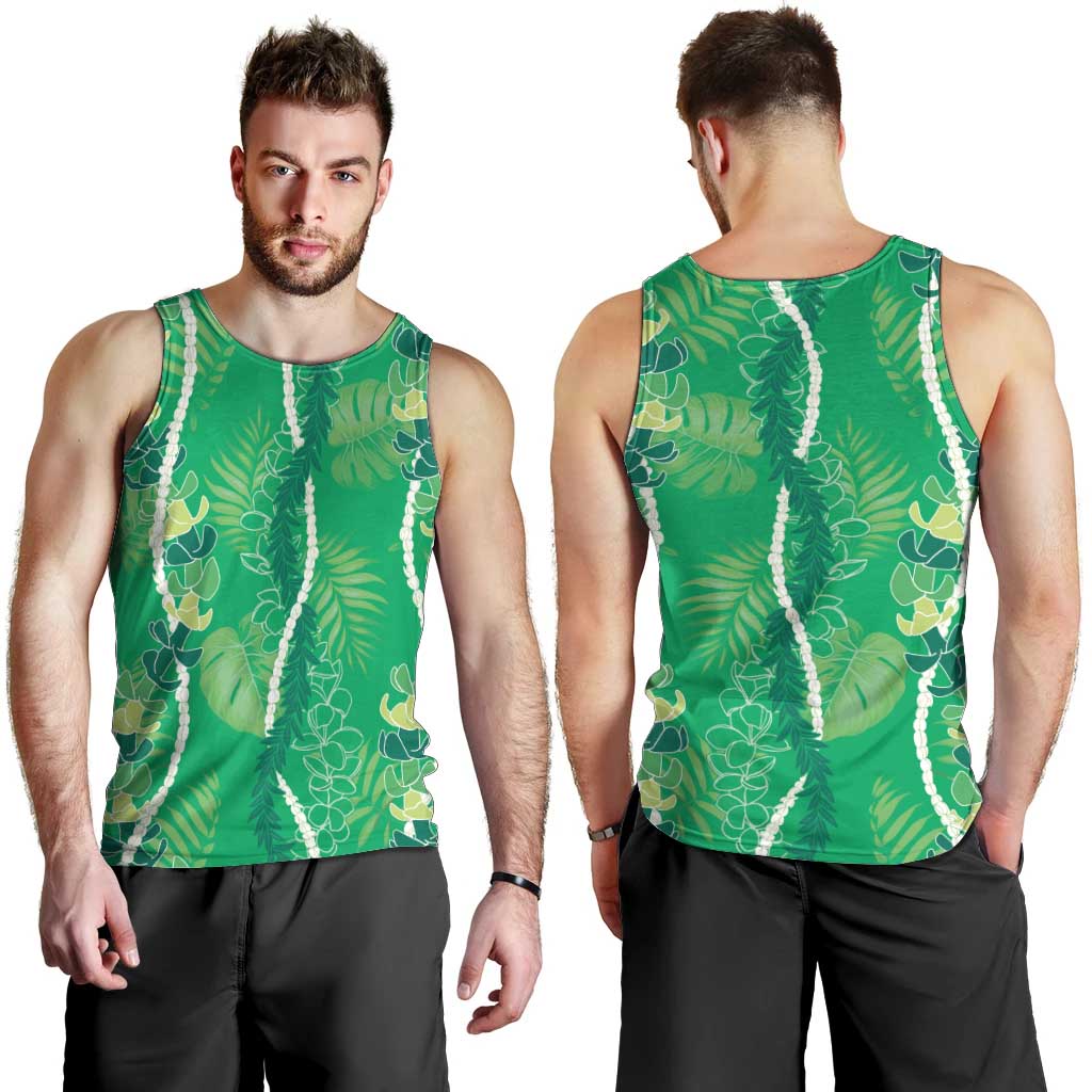Hawaii Maile Lei Men Tank Top With Green Monstera Pattern LT05 - Polynesian Pride