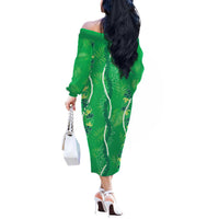 Hawaii Maile Lei Off The Shoulder Long Sleeve Dress With Green Monstera Pattern LT05 - Polynesian Pride