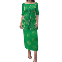 Hawaii Maile Lei Puletasi With Green Monstera Pattern LT05 Long Dress Green - Polynesian Pride