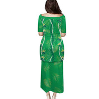 Hawaii Maile Lei Puletasi With Green Monstera Pattern LT05 - Polynesian Pride