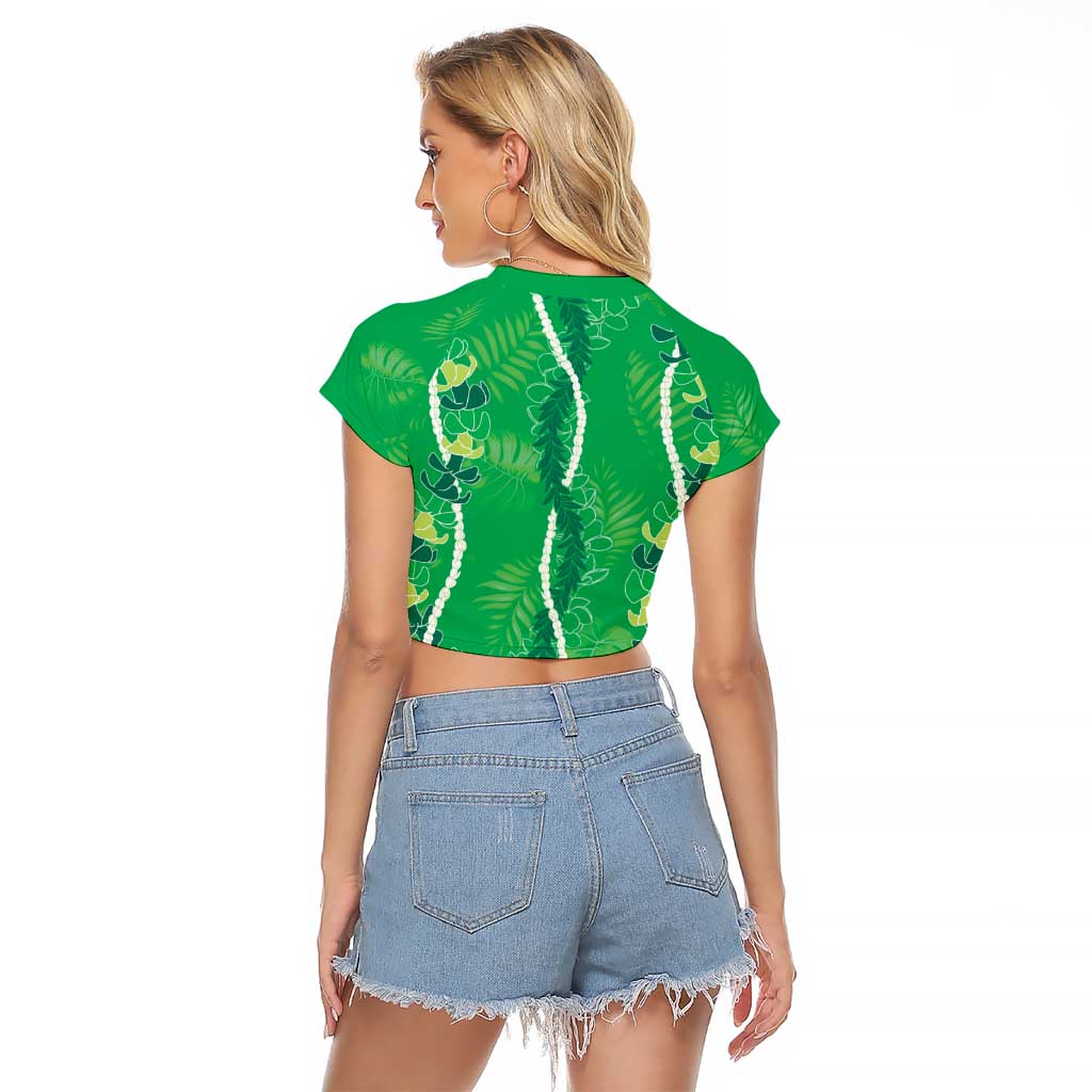 Hawaii Maile Lei Raglan Cropped T Shirt With Green Monstera Pattern LT05 - Polynesian Pride