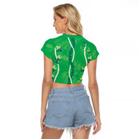 Hawaii Maile Lei Raglan Cropped T Shirt With Green Monstera Pattern LT05 - Polynesian Pride