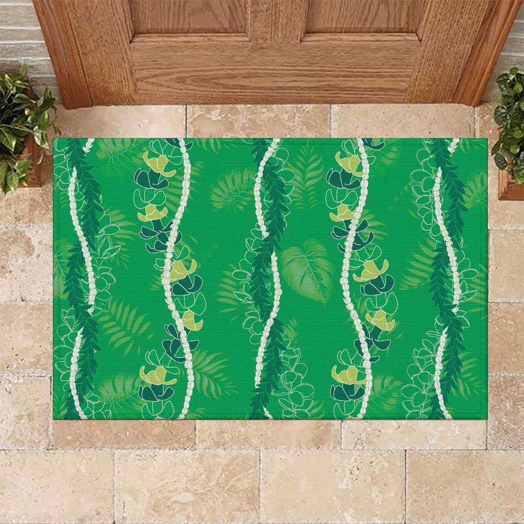 Hawaii Maile Lei Rubber Doormat With Green Monstera Pattern LT05 Green - Polynesian Pride
