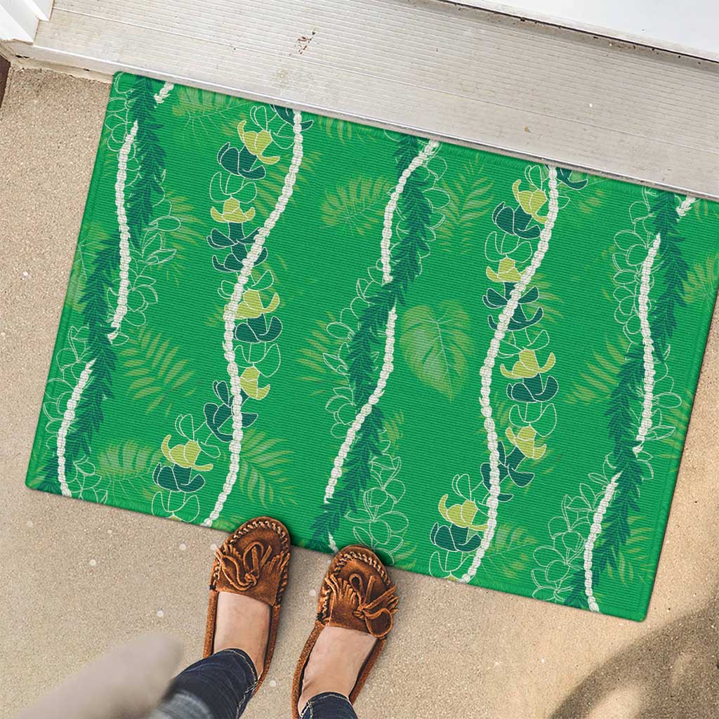 Hawaii Maile Lei Rubber Doormat With Green Monstera Pattern LT05 - Polynesian Pride