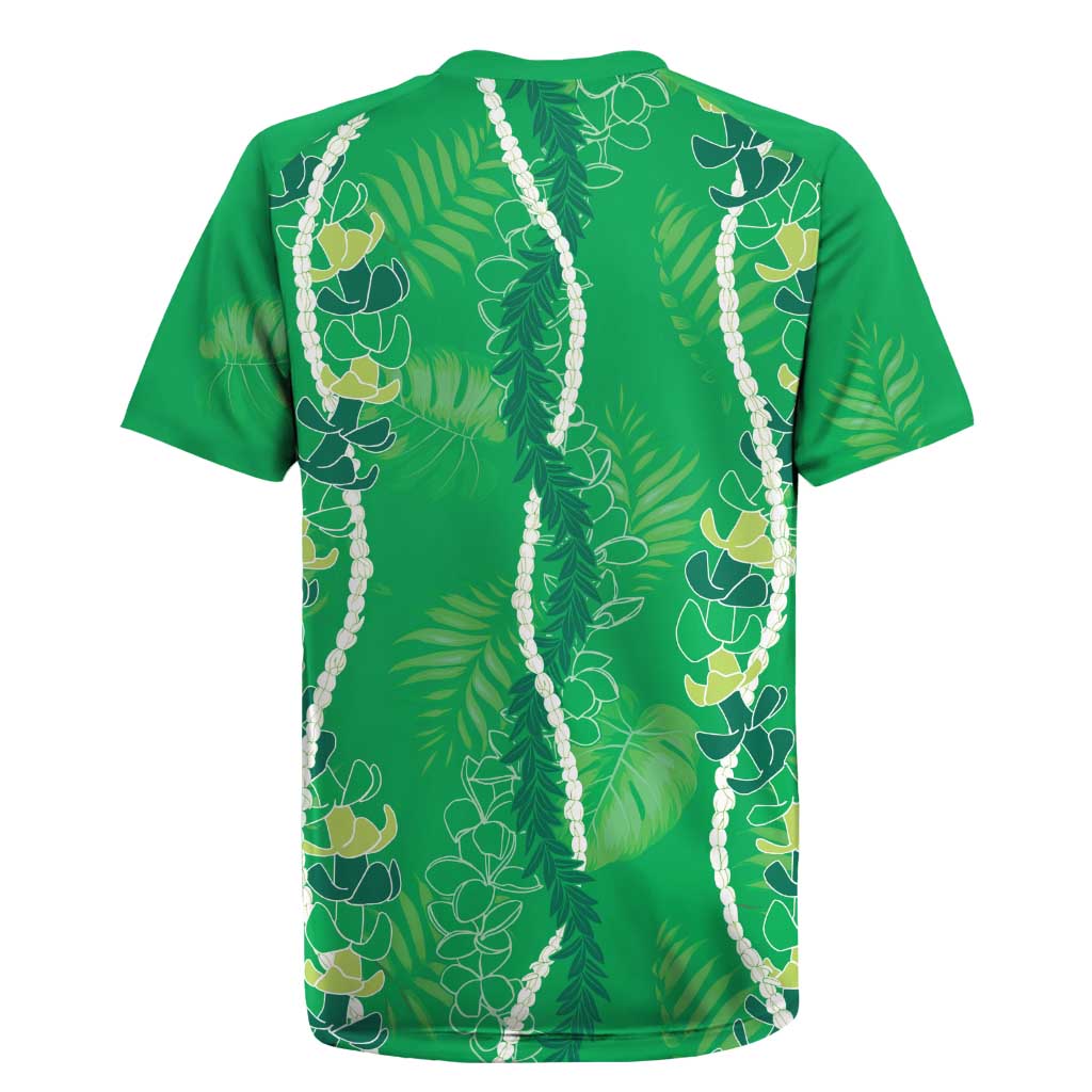 Hawaii Maile Lei Rugby Jersey With Green Monstera Pattern LT05 - Polynesian Pride