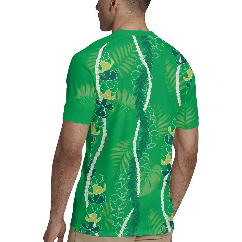Hawaii Maile Lei Rugby Jersey With Green Monstera Pattern LT05 - Polynesian Pride