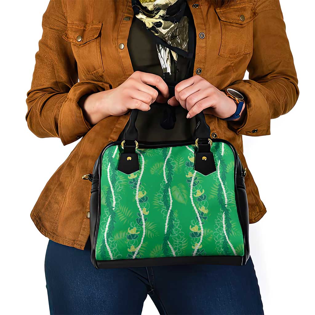 Hawaii Maile Lei Shoulder Handbag With Green Monstera Pattern