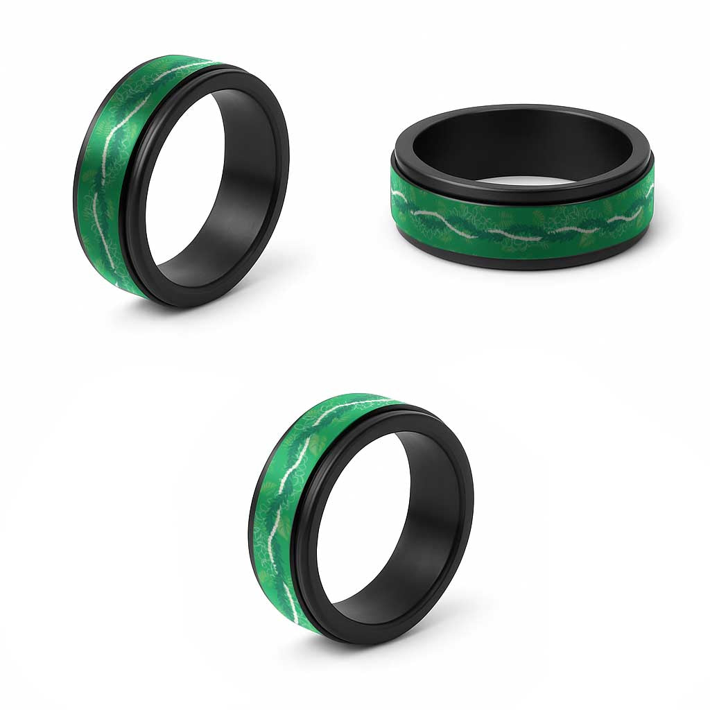 Hawaii Maile Lei Spinner Ring With Green Monstera Pattern - Polynesian Pride
