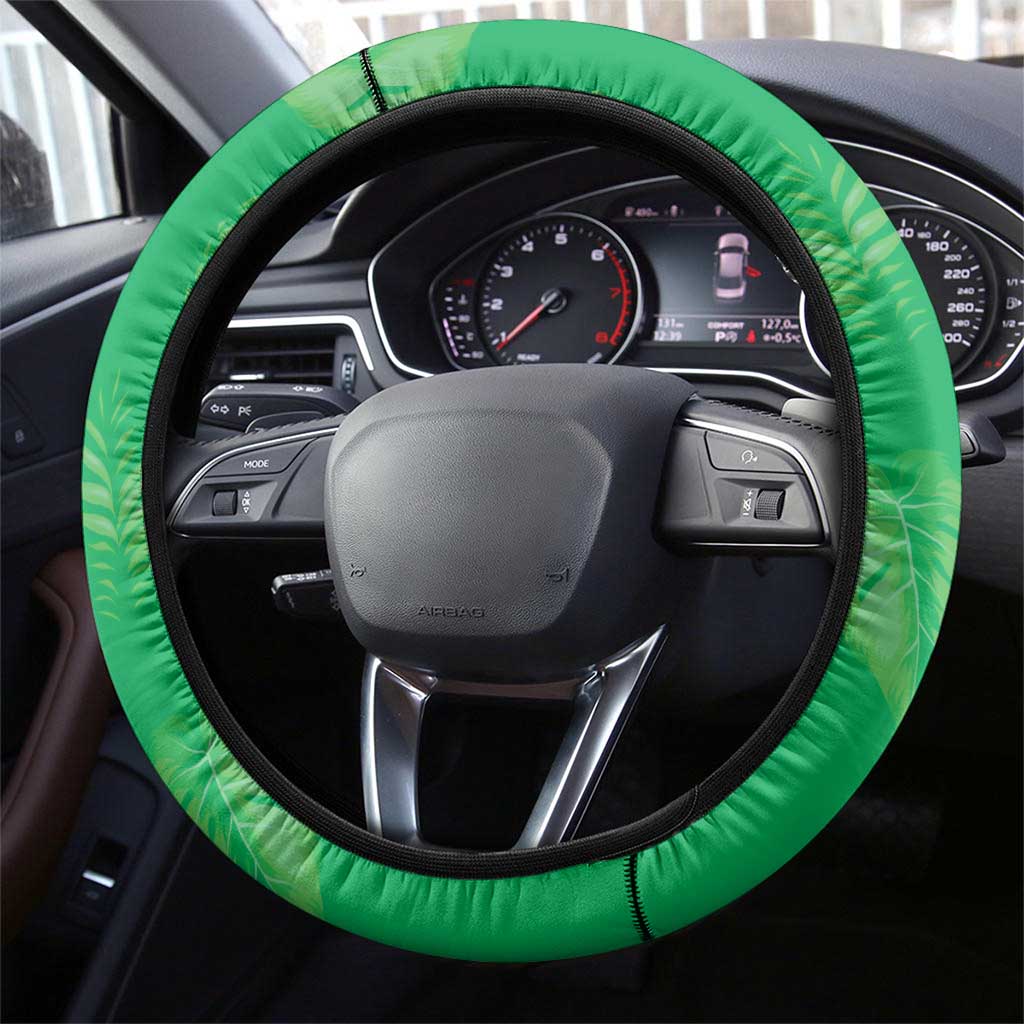 Hawaii Maile Lei Steering Wheel Cover With Green Monstera Pattern LT05 - Polynesian Pride