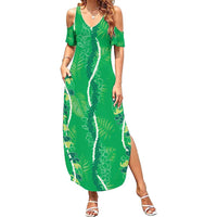Hawaii Maile Lei Summer Maxi Dress With Green Monstera Pattern LT05 Women Green - Polynesian Pride
