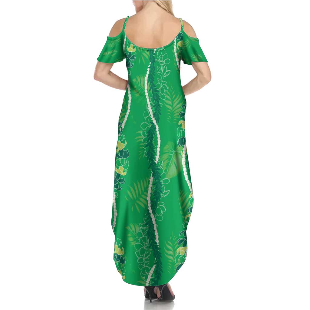 Hawaii Maile Lei Summer Maxi Dress With Green Monstera Pattern LT05 - Polynesian Pride