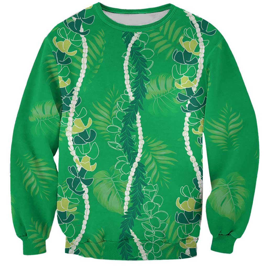 Hawaii Maile Lei Sweatshirt With Green Monstera Pattern LT05 Unisex Green - Polynesian Pride