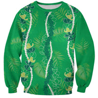 Hawaii Maile Lei Sweatshirt With Green Monstera Pattern LT05 Unisex Green - Polynesian Pride