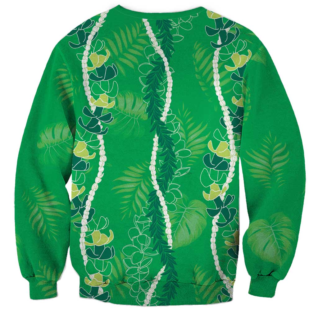 Hawaii Maile Lei Sweatshirt With Green Monstera Pattern LT05 - Polynesian Pride