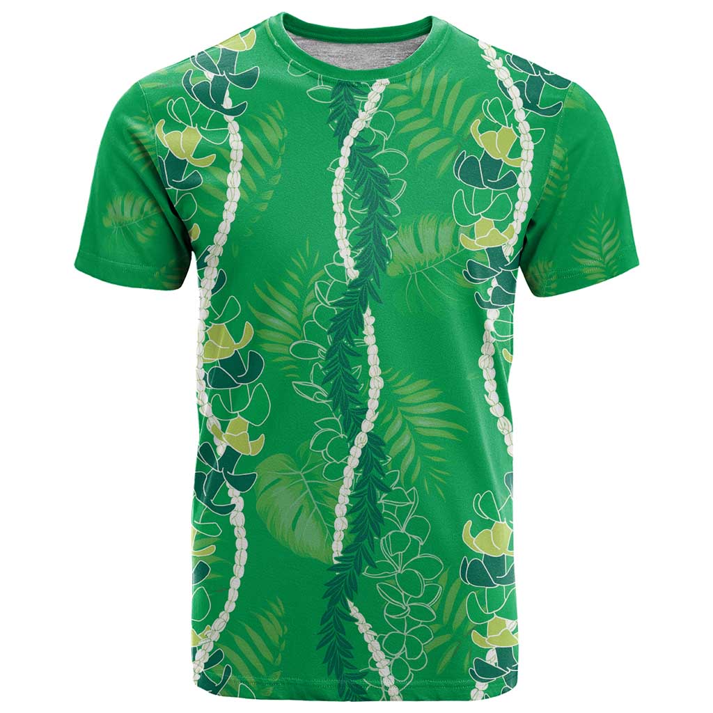 Hawaii Maile Lei T Shirt With Green Monstera Pattern