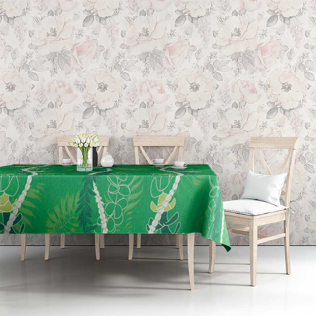Hawaii Maile Lei Tablecloth With Green Monstera Pattern LT05 - Polynesian Pride