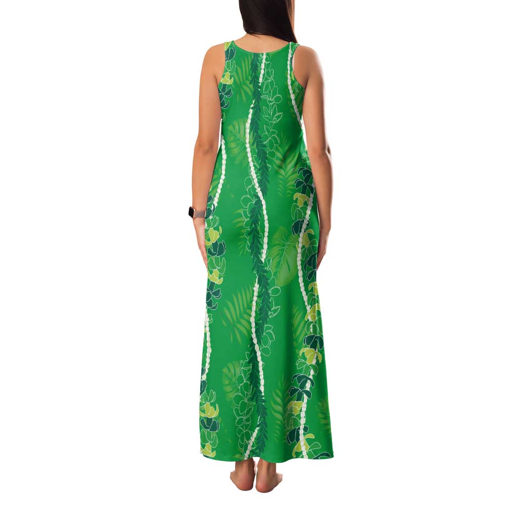 Hawaii Maile Lei Tank Maxi Dress With Green Monstera Pattern LT05 - Polynesian Pride