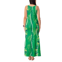 Hawaii Maile Lei Tank Maxi Dress With Green Monstera Pattern LT05 - Polynesian Pride