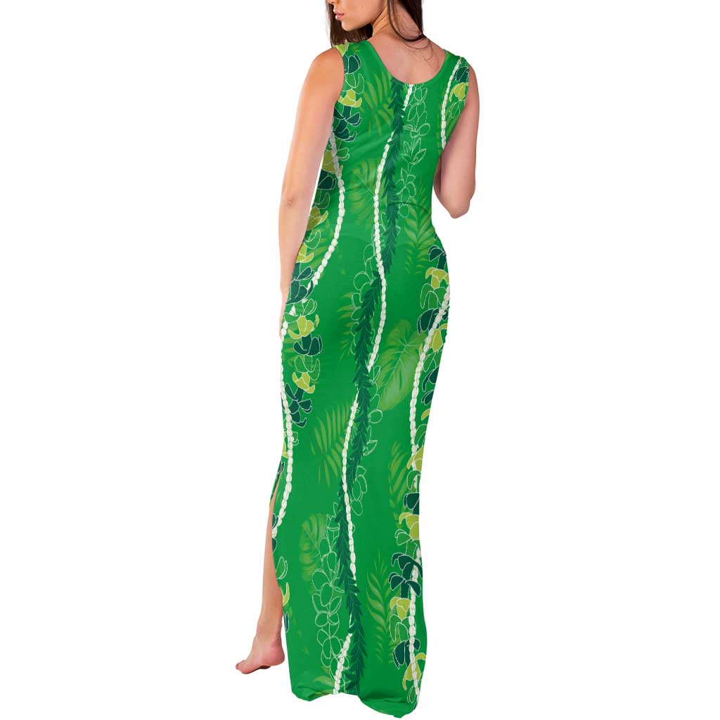 Hawaii Maile Lei Tank Maxi Dress With Green Monstera Pattern LT05 - Polynesian Pride