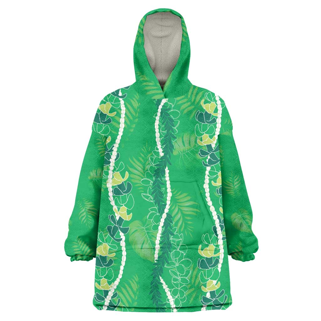 Hawaii Maile Lei Wearable Blanket Hoodie With Green Monstera Pattern LT05 One Size Green - Polynesian Pride