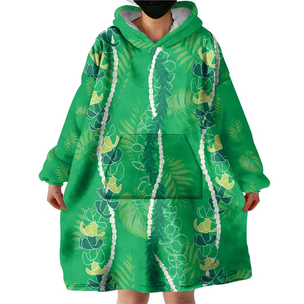 Hawaii Maile Lei Wearable Blanket Hoodie With Green Monstera Pattern LT05 - Polynesian Pride