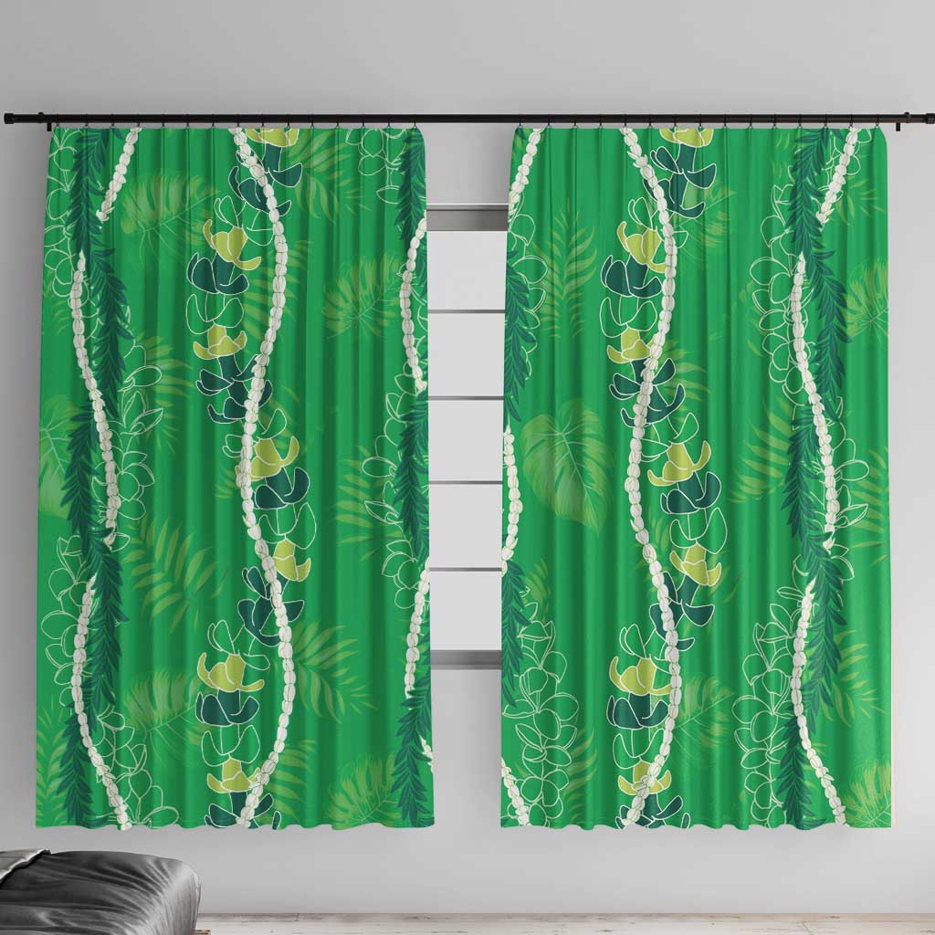 Hawaii Maile Lei Window Curtain With Green Monstera Pattern LT05 With Hooks Green - Polynesian Pride
