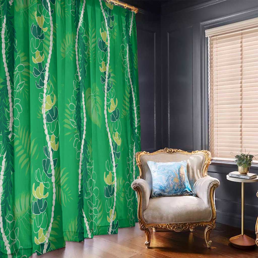 Hawaii Maile Lei Window Curtain With Green Monstera Pattern LT05 - Polynesian Pride