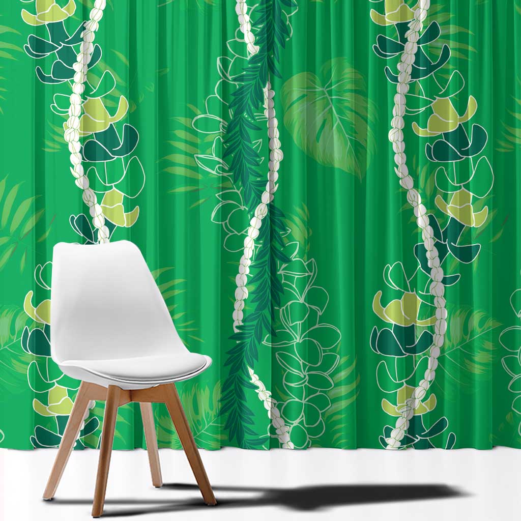 Hawaii Maile Lei Window Curtain With Green Monstera Pattern LT05 - Polynesian Pride