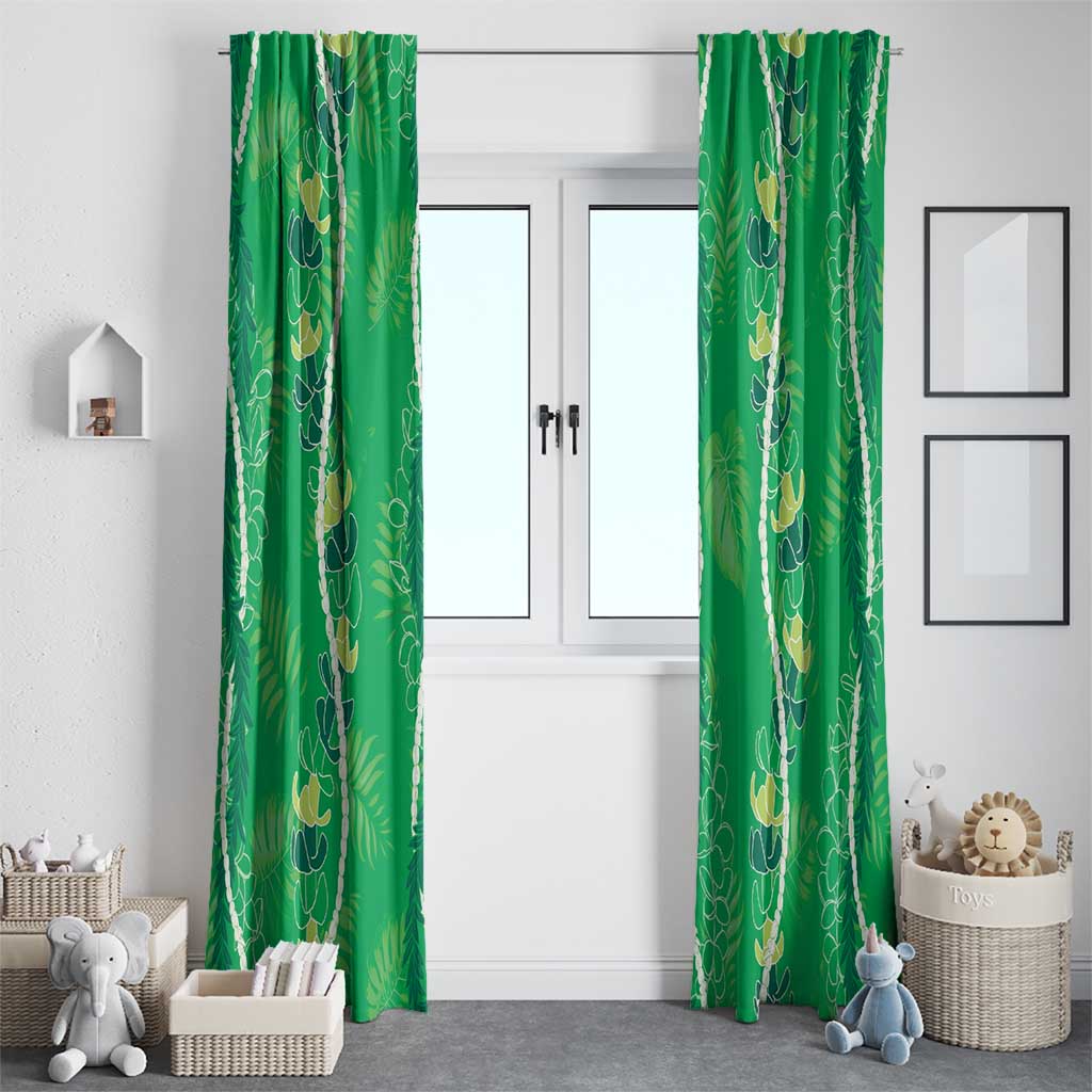 Hawaii Maile Lei Window Curtain With Green Monstera Pattern LT05 - Polynesian Pride