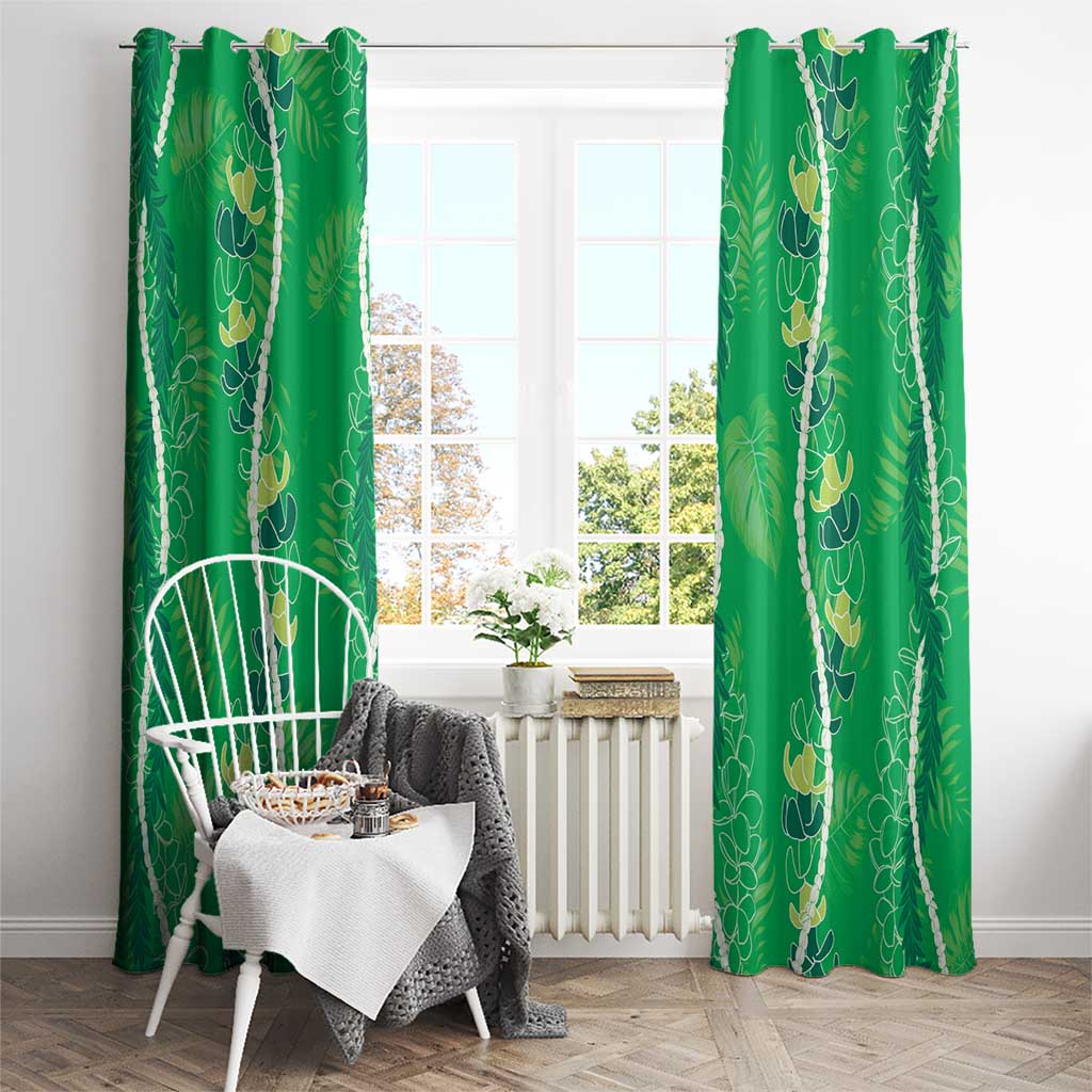 Hawaii Maile Lei Window Curtain With Green Monstera Pattern LT05 - Polynesian Pride