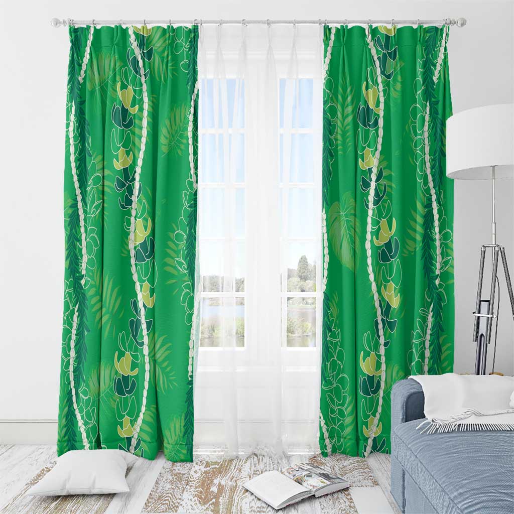 Hawaii Maile Lei Window Curtain With Green Monstera Pattern LT05 - Polynesian Pride