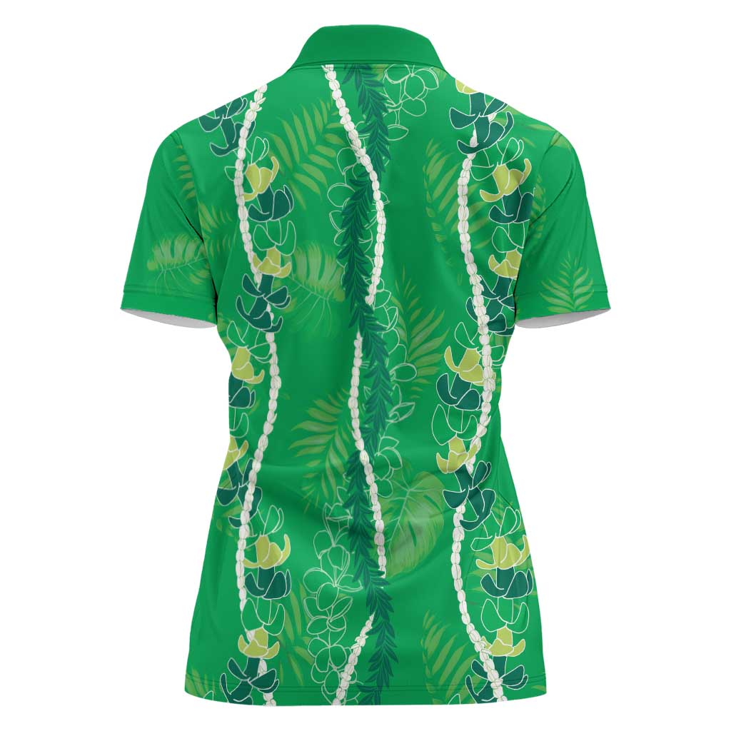 Hawaii Maile Lei Women Polo Shirt With Green Monstera Pattern