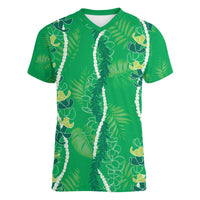 Hawaii Maile Lei Women V-Neck T-Shirt With Green Monstera Pattern LT05 Female Green - Polynesian Pride
