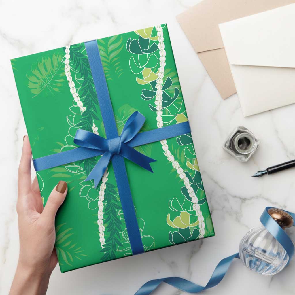 Hawaii Maile Lei Wrapping Paper With Green Monstera Pattern LT05 - Polynesian Pride
