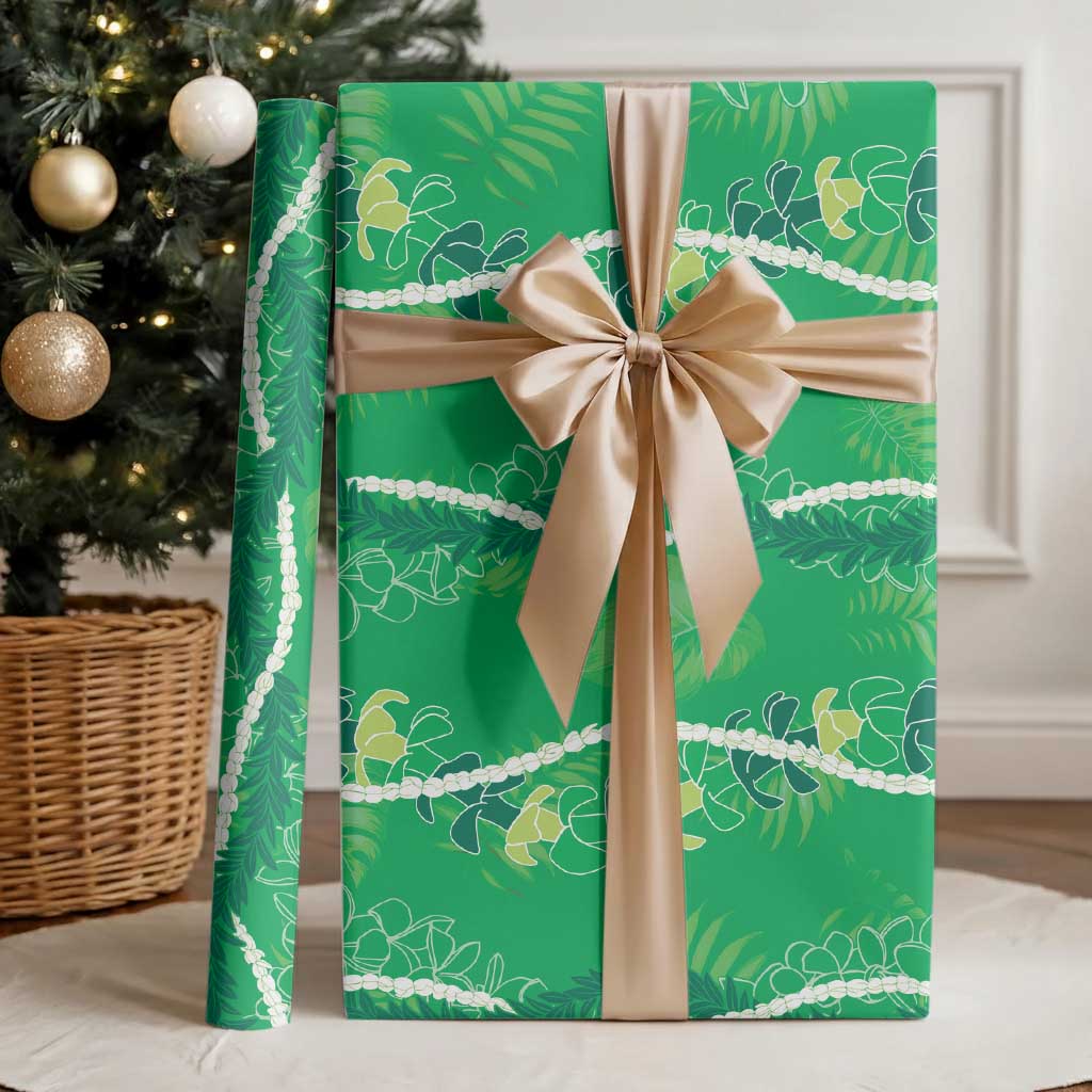 Hawaii Maile Lei Wrapping Paper With Green Monstera Pattern LT05 - Polynesian Pride