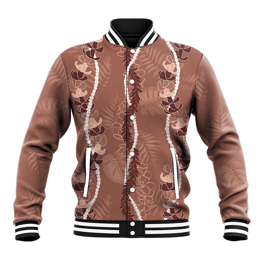 Hawaii Maile Lei Baseball Jacket With Brown Monstera Pattern LT05 Unisex Brown - Polynesian Pride