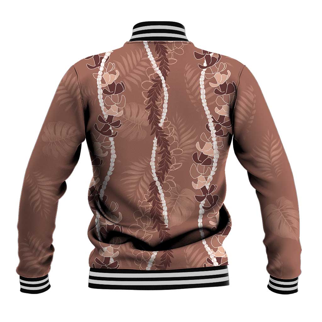 Hawaii Maile Lei Baseball Jacket With Brown Monstera Pattern LT05 - Polynesian Pride
