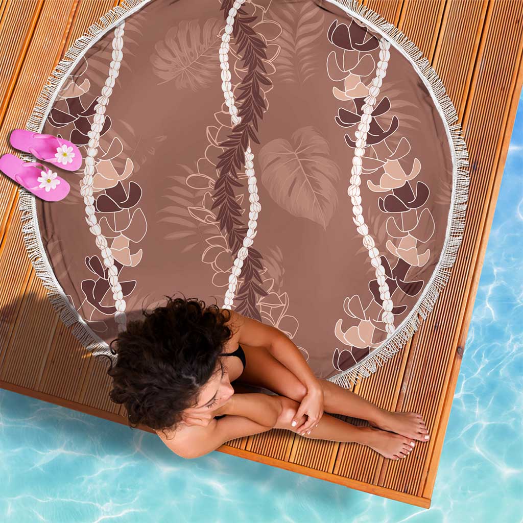 Hawaii Maile Lei Beach Blanket With Brown Monstera Pattern LT05 - Polynesian Pride