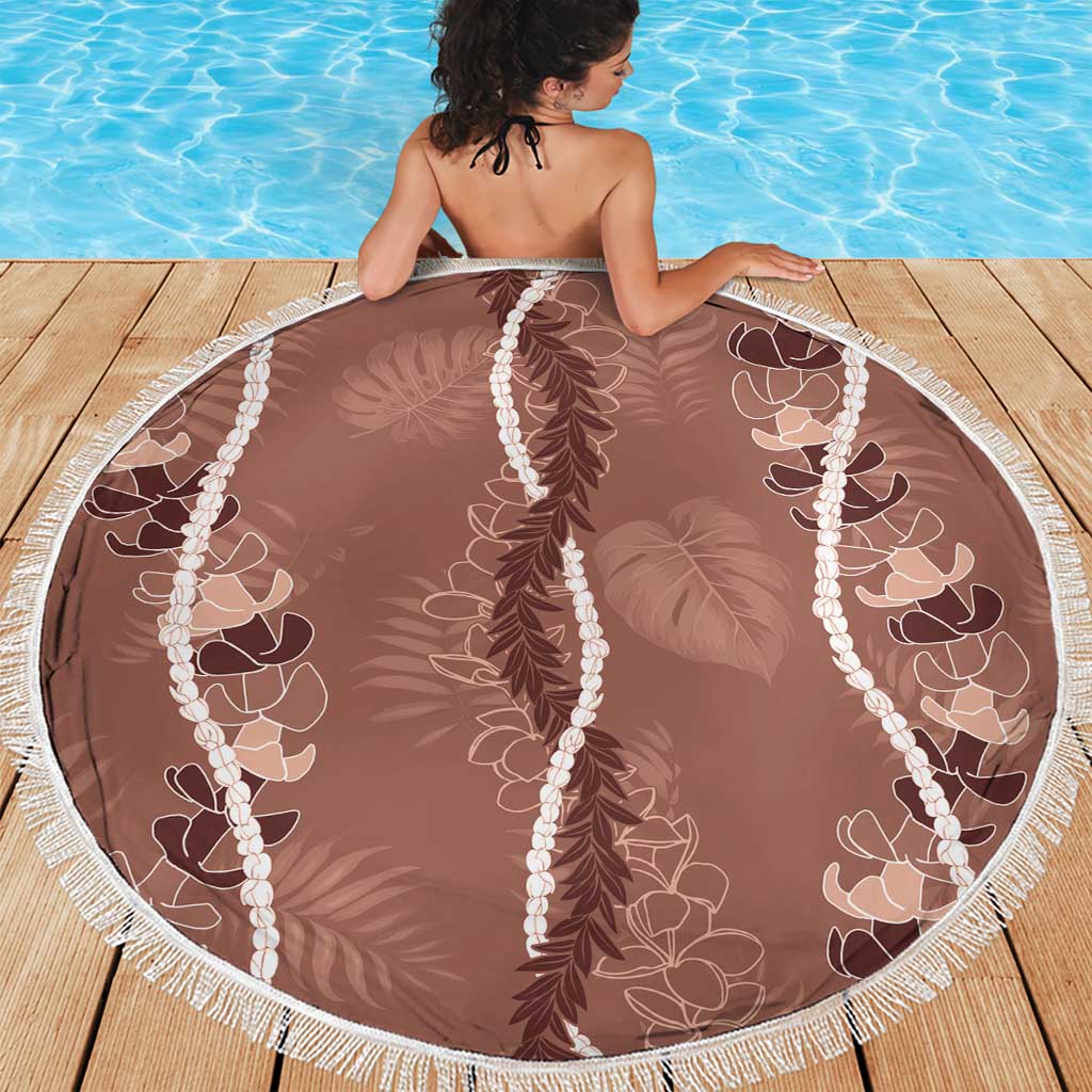Hawaii Maile Lei Beach Blanket With Brown Monstera Pattern LT05 - Polynesian Pride