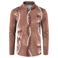 Hawaii Maile Lei Button Sweatshirt With Brown Monstera Pattern LT05 Brown - Polynesian Pride