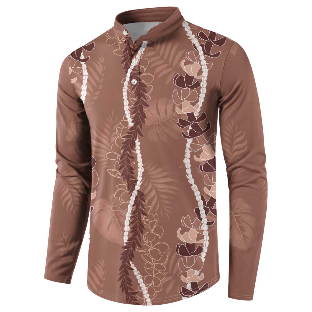 Hawaii Maile Lei Button Sweatshirt With Brown Monstera Pattern LT05 - Polynesian Pride