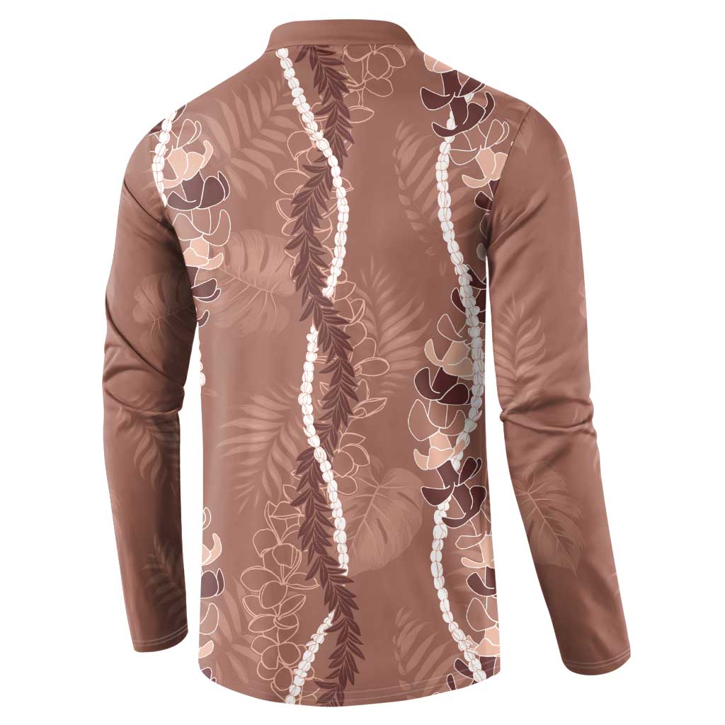 Hawaii Maile Lei Button Sweatshirt With Brown Monstera Pattern LT05 - Polynesian Pride